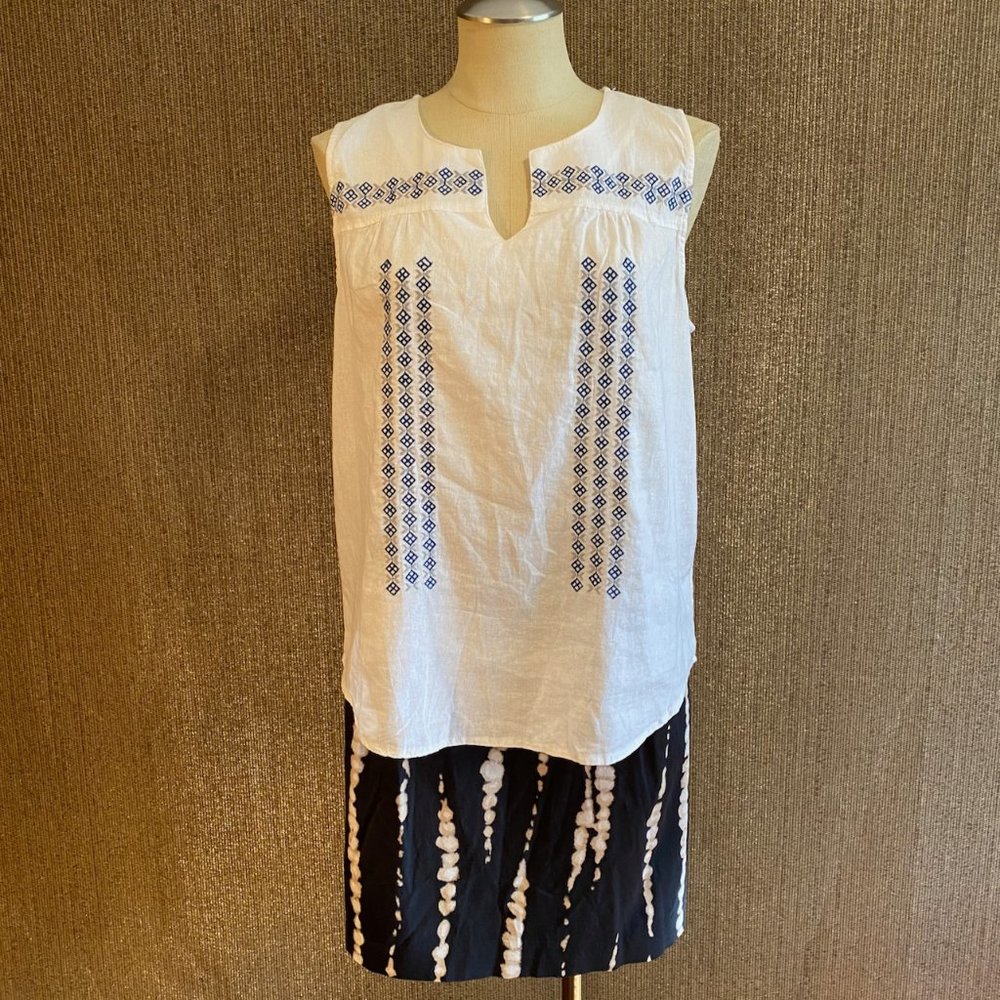Sleeveless White Linen Embroidered Blouse